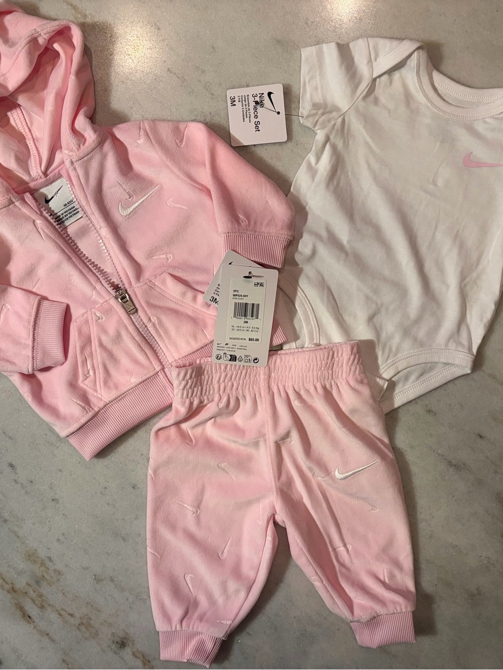 Nike Pink Hooded Sweatshirt & Joggers with White Bodysuit
